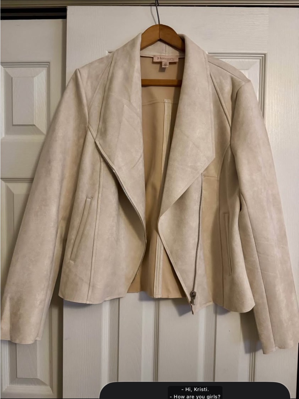 Philosophy Light Beige Suede Drape Moto Jacket